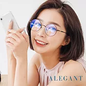 【ALEGANT】玄黑微霧光輕量鈦金屬緞面北歐質感圓框UV400濾藍光眼鏡