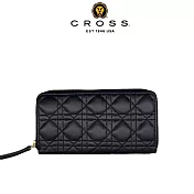 【CROSS】台灣總經銷 限量1折 頂級小牛皮藤格紋拉鍊長夾 全新專櫃展示品 (黑色 贈禮盒提袋)