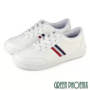 【GREEN PHOENIX】男 休閒鞋 素面 撞色 線條 綁帶 JP26.5 白色
