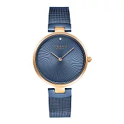 OBAKU 渦旋幾何時尚腕錶-藍X玫瑰金-V256LXVLML