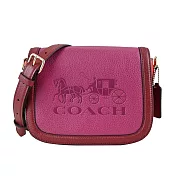 COACH SADDLE 壓印馬車LOGO撞色荔枝紋牛皮馬鞍包- 桃粉