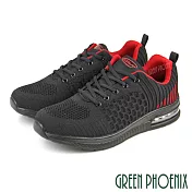 【GREEN PHOENIX】男 休閒鞋 運動鞋 撞色 飛線編織 輕量 綁帶 吸震 氣墊 JP25.5 黑紅