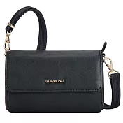 《TRAVELON》皮革拼接防盜斜背腰包 | 側背包 斜背包 背帶包 防割防搶 - 黑