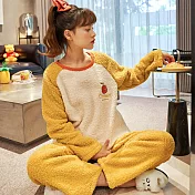 【Wonderland】水果系列米粒絨保暖睡衣褲組 XL 薑黃橘子