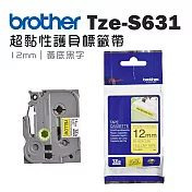 Brother TZe-S631 超黏性護貝標籤帶 ( 12mm 黃底黑字 )