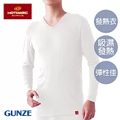 【日本GUNZE】輕薄發熱衣 男仕V領長袖(MH1909-WHT) M 白