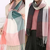 [Conalife] 經典格紋流蘇披肩寬版長圍巾 (2入) - 粉綠+紫