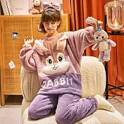 【Wonderland】法蘭絨保暖睡衣褲組 XL Purple Rabbit