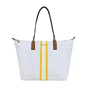 MICHAEL KORS TRAVEL直紋滿版拉鍊托特包- 大/銀白