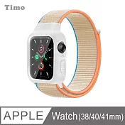 【Timo】Apple Watch 38/40/41mm 一體式全包覆 尼龍織紋回環替換手環錶帶 牛奶白