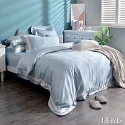義大利La Belle《法式雅緻》特大天絲拼接蕾絲防蹣抗菌吸濕排汗兩用被床包組(共兩色可選)-藍色