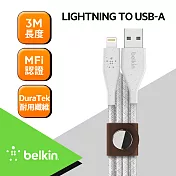【Belkin】貝爾金 DuraTek™ Plus USB-A 轉 Lightning 金屬編織傳輸線(3M) 白