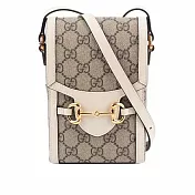 GUCCI Horsebit 1955 GG Supreme帆布手機斜揹包 (白色)