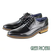 【GREEN PHOENIX】男 商務皮鞋 紳士皮鞋 德比鞋 素面 渲染 雕花 全真皮 EU39 黑色