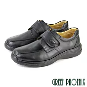 【GREEN PHOENIX】男 休閒皮鞋 商務皮鞋 輕量 極簡風 全真皮 沾黏式 台灣製 EU39 黑色