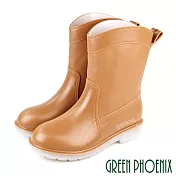 【GREEN PHOENIX】女 雨靴 雨鞋 中筒 繽紛色彩 吸震 減壓 防水 EU38 棕色