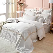 法國CASA BELLE《皇室伊特》雙人天絲刺繡防蹣抗菌吸濕排汗兩用被床包組-(共兩色)-白色