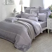法國CASA BELLE《皇室伊特》雙人天絲刺繡防蹣抗菌吸濕排汗兩用被床包組-(共兩色)-灰色