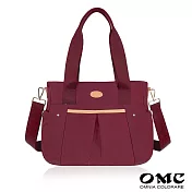 【OMC】抓皺流線型側背兩用通勤托特包- 深紅