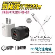 Polybatt 氮化鎵33W 雙孔快速充電器(黑色)+Type-C to Lightning 蘋果認證PD快充線