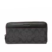 COACH PVC LOGO皮革ㄇ拉長夾 (黑灰)(紅邊)