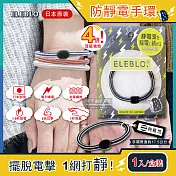 (2盒任選超值組)日本ELEBLO-頂級4倍強效條紋編織防靜電手環1入/盒(1.9秒急速除靜電髮圈) 典雅黑*2盒