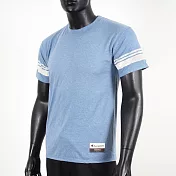 Champion [AO300-209C] 男 短袖上衣 T恤 美規 頂級 條紋 舒適 混紡 棉質 穿搭 爵士藍 M 水藍/白