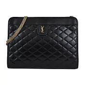 YSL VICTOIRE金屬LOGO縫線小羊皮肩背/斜揹包- 金X黑