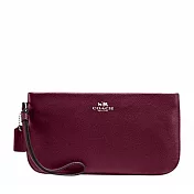 COACH 防刮皮革素色長形手拿包-酒紅