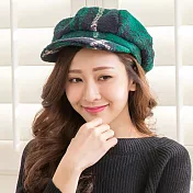 【Wonderland】復古英倫格紋毛絨帽 FREE 綠色