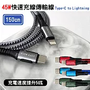 CITY 9V 45W抗彎折超級快充線 PD閃充 Type-C to Lightning 鋁合金傳輸充電線(150cm) 紅色