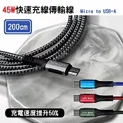 CITY 5A 45W抗彎折超級快充線 Micro USB 鋁合金傳輸充電線(200cm) 灰色