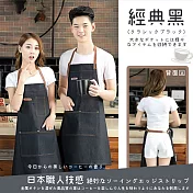 【DR.Story】專業升級職人工業風皮革牛仔圍裙 (多口袋 扣環設計 防水防油)  經典黑