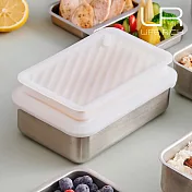 【LiFE RiCH】Double Box 可微波不鏽鋼便當盒+伸縮上蓋一個+餐具組(五色可選) 便當白_上蓋奶茶_餐具