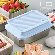 【LiFE RiCH】Double Box 可微波不鏽鋼便當盒+伸縮上蓋一個+餐具組(五色可選) 便當藍莓_上蓋奶茶_餐具