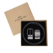 coach 素面皮革兩面用雙色穿釦頭皮帶禮盒組- 黑x棕