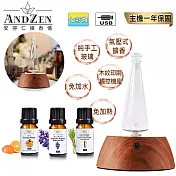 【 ANDZEN安得仁 】擴香儀AZ-9002+精油10ml x 3瓶(附香薰吊飾) 香氛 負離子 定時 玻璃