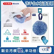 日本SANBELM Nicott-洗手檯水龍頭排水口環狀PET免洗劑圓形水垢清潔刷1入/盒(耐熱透氣快乾有掛繩好收納) 藍色
