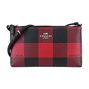 COACH 經典馬車格紋PVC扁斜揹包- 黑紅