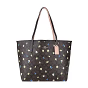 COACH 立體馬車LOGO玟瑰印花托特包- 咖啡黑