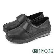 【GREEN PHOENIX】女 護士鞋 休閒鞋 素面 彈力 輕量 全真皮 兩穿 氣墊 JP23 黑色