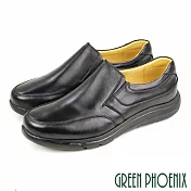 【GREEN PHOENIX】男 休閒皮鞋 商務皮鞋 全羊皮 簡約 直套式 臺灣製 EU40 黑色