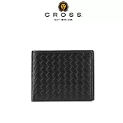 【CROSS】臺灣總經銷 限量2折 頂級小牛皮編織紋4卡1零錢袋皮夾 阿梅爾系列 全新專櫃展示品 (黑色 贈禮盒提袋)