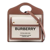 BURBERRY 帆布拼皮革手提/斜背口袋包(Mini) (自然色/麥芽棕)