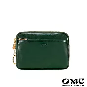 【OMC】義大利植鞣革牛皮手拿包拉鍊零錢包- 綠色