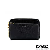 【OMC】義大利植鞣革牛皮手拿包拉鍊零錢包- 黑色