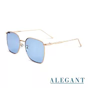 【ALEGANT】時尚格調天青藍幾何線條金色方框墨鏡/UV400太陽眼鏡