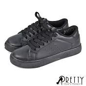 【Pretty】女 休閒鞋 板鞋 小白鞋 素面 綁帶 台灣製 JP23.5 黑色