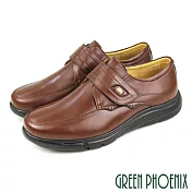 【GREEN PHOENIX】男 休閒皮鞋 商務皮鞋 全羊皮 素面 沾黏式 台灣製 EU40 咖啡色
