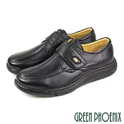【GREEN PHOENIX】男 休閒皮鞋 商務皮鞋 全羊皮 素面 沾黏式 台灣製 EU39 黑色